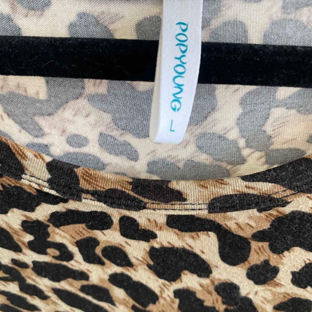 POPYOUNG Leopard Print Casual T Shirt Dress Short Sleeve Midi Women Size‎ L Cute - Picture 3 of 7